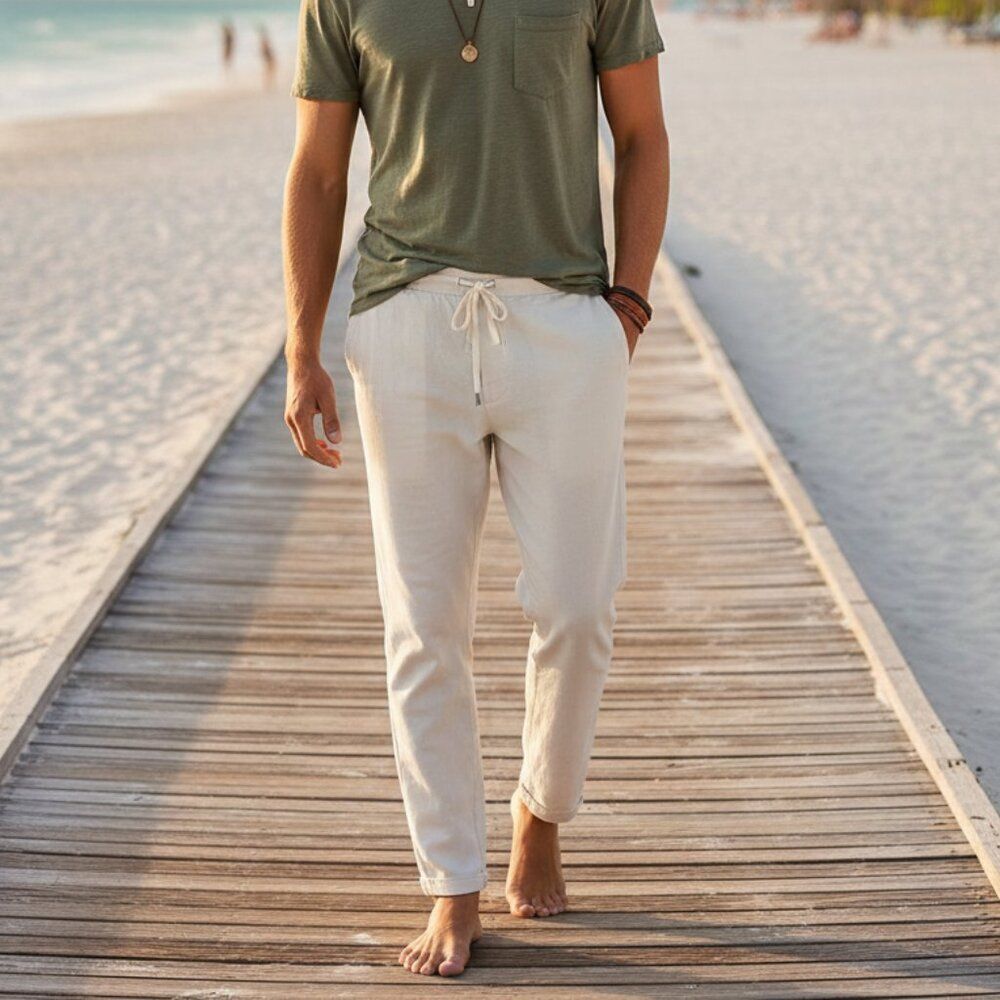 Cubavera Men's Beige Linen Blend Drawstring Pants XL | Relaxed Summer Trousers